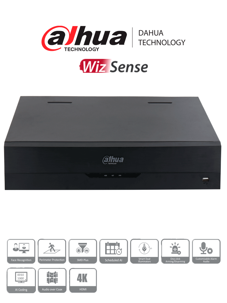 DAHUA DH-XVR5432L-4KL-I3 - DVR de 32 Canales 4k/ WizSense/ H.265+/ Hasta 32 Canales IP/ 6 Canales de Reconocimiento Facial/ Codificación IA/ 4 Bahías para Discos Duros/ IoT&POS/