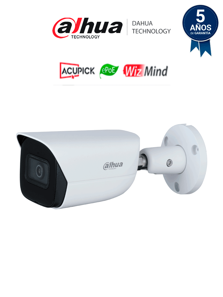 DAHUA DH-IPC-HFW5541EP-ASE-0280B-S3 - Cámara Bullet de 5 MP/ WizMind/ Lente 2.8/ LED IR de 50 m/ metadatos de video/ E&S de alarma y audio/ Ranura para micro SD/ MIC incorporado/Protección Perimetral/ Conteo de Personas/ ePoE/ IP67/ SMD 3.0/ AcuPick