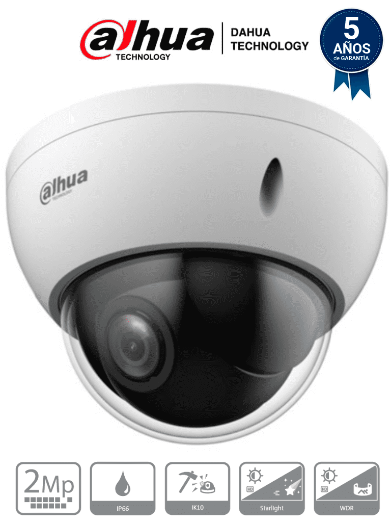 DAHUA SD22204DB-GC - Cámara PTZ Mini Domo Antivandálica de 2 Megapíxeles/ analógica / 4X de Zoom Óptico/ IP66/ IK10/ Starlight/ HLC/ 30FPS/ 3DNR/