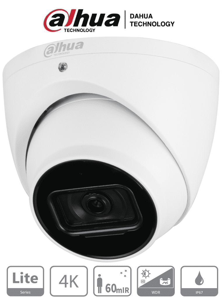 DAHUA DH-HAC-HDW1801TN - Camara Domo 4k/ 8 Megapixeles/ Lente de 2.8mm/ 106 Grados de Apertura/ IR de 60 Metros/ Metalica/ WDR Real de 120 dB/ IP67/ Soporta: CVI/CVBS/AHD/TVI/