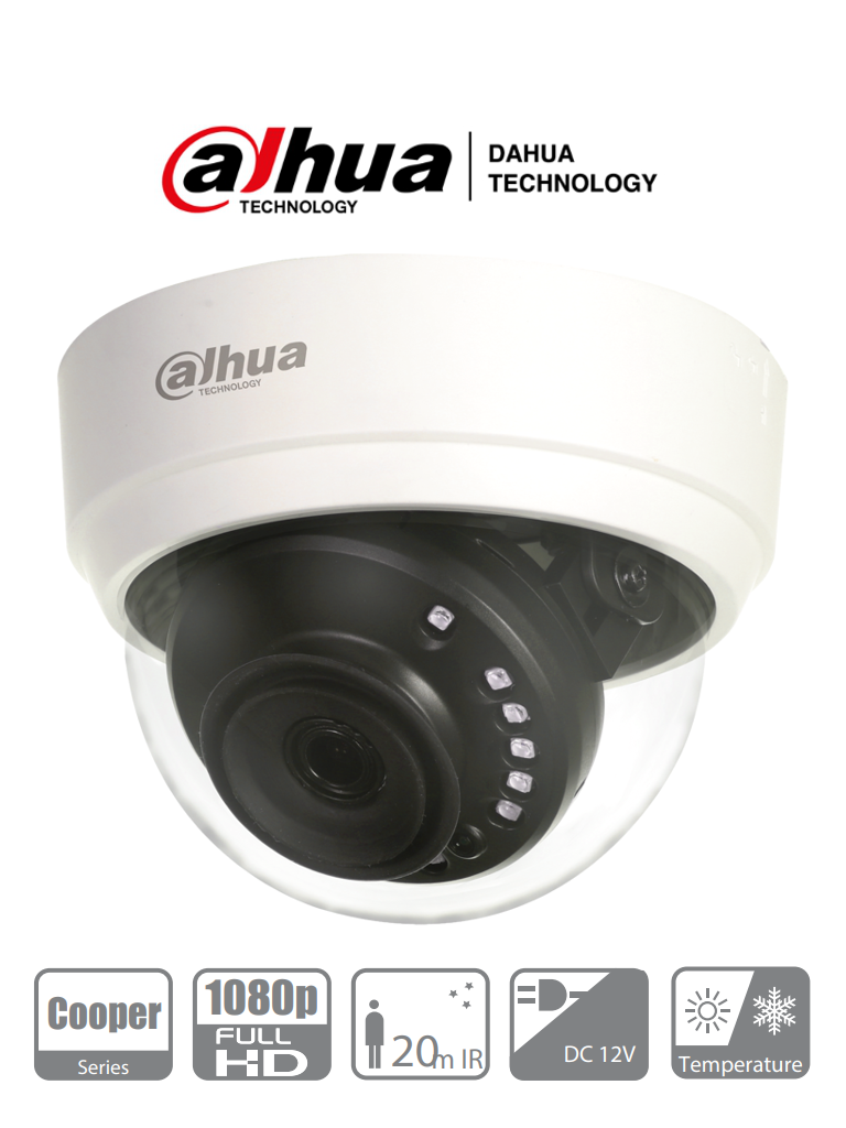 DAHUA HAC-D1A21N-0280B - Cámara Domo HDCVI 1080p/ 103 Grados de Apertura/  Lente de 2.8 mm/ IR 20 Mts/ Uso Interior/ TVI AHD Y CVBS/
