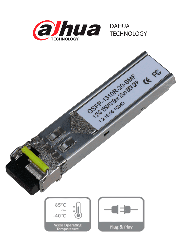 DAHUA GSFP1310R20SMF- MODULO FIBRA OPTICA SFP MONOMODO/ TRASMISION BIDIRECCIONAL/ CONECTOR LC/ HASTA 20KM/TX 1550nm,RX 1310nm