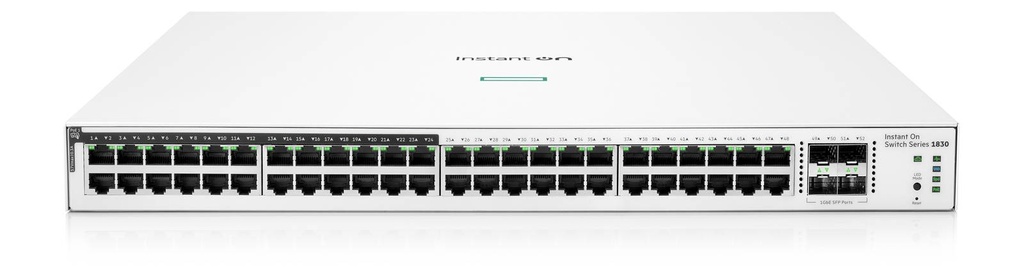 Switch HPE Instant On 1830 Gigabit Ethernet - 48 puertos RJ-45, 12p PoE Clase 4 370 W, 4SFP 1GbE (JL815A)