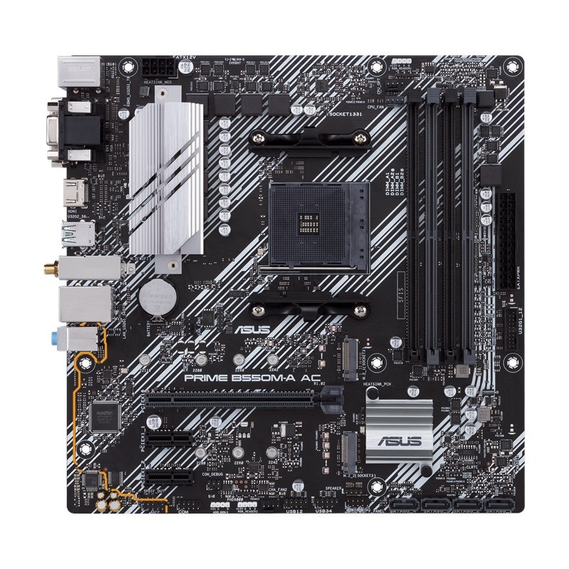 Tarjeta Madre ASUS PRIME B550M-A AC - micro ATX, AMD, Ryzen AM4, PCIe 4, HDMI / D-Sub / DVI, SATA 6 Gbps, USB 3.2 Gen 2, Aura Sync.