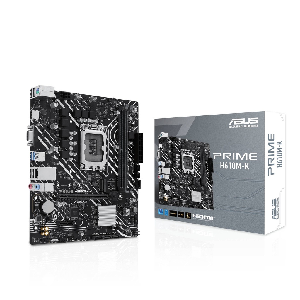 Tarjeta madre ASUS PRIME H610M-K - DDR5, 96 GB, Intel Socket LGA1700, Micro-ATX, D-Sub y HDMI
