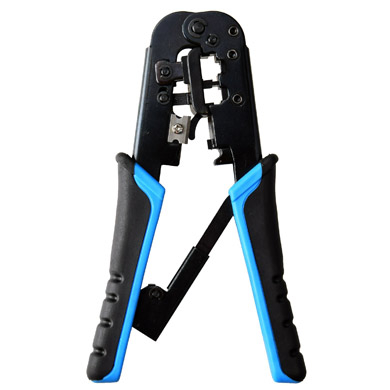 Pinza para Crimpear Plug Modular RJ45/RJ11/RJ12 - Corta y Pela, c/Trinquete, Negro-Azul, 180568 BROBOTIX