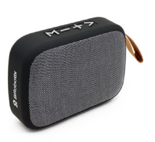BOCINA BLUETOOTH - INALAMBRICA, RECARGABLE, STEREO C/RADIO FM, LECTOR USB Y MICRO USB, PORTATIL, ANTIDESLIZANTE, NEGRO/GRIS, C/CORREA, BROBOTIX 136469