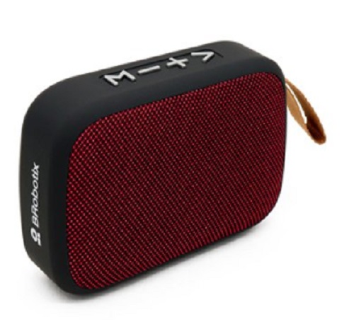 BOCINA BLUETOOTH - INALAMBRICA, RECARGABLE, STEREO C/RADIO FM, LECTOR USB Y MICRO USB, PORTATIL, ANTIDESLIZANTE, NEGRO/ROJO, C/CORREA, BROBOTIX 136476