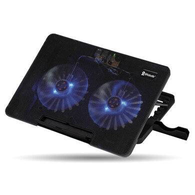 Base enfriadora para laptop y celular - 2 ventiladores, luz led, 6 ángulos ajustables, 9 a 17 Pulgadas,  Negro, BROBOTIX 6000441
