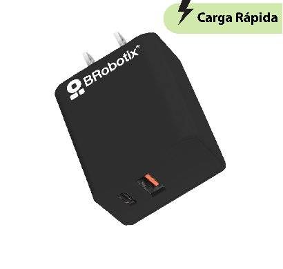 Cargador Carga Rápida - Dual USB V3.0 38W, 1 Puerto Tipo A y 1 Puerto Tipo C, Negro, BROBOTIX 6005569