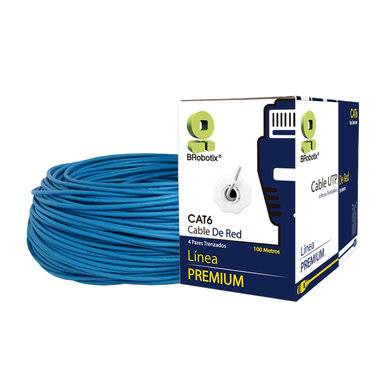 Bobina UTP - CAT6, 100 m, Interior, Azul, CCA, en Caja Protectora, c/Tubo Despachador, Metreada, Ideal p/ RED / CCTV, BROBOTIX 6006771