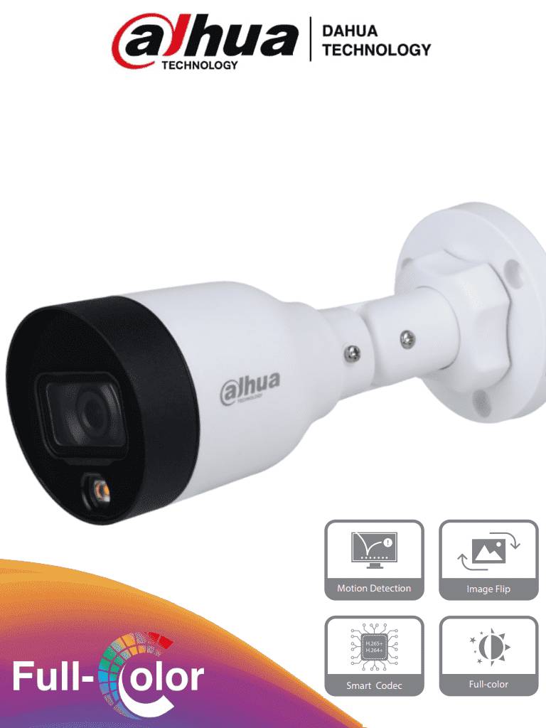 Cámara DAHUA IPC-HFW1239S1-LED-S4 - Cámara IP Bullet Full Color 2 Megapíxeles - Lente de 2.8mm, Luz Blanca de 15 Mts, H.265, IP67, PoE, DWDR