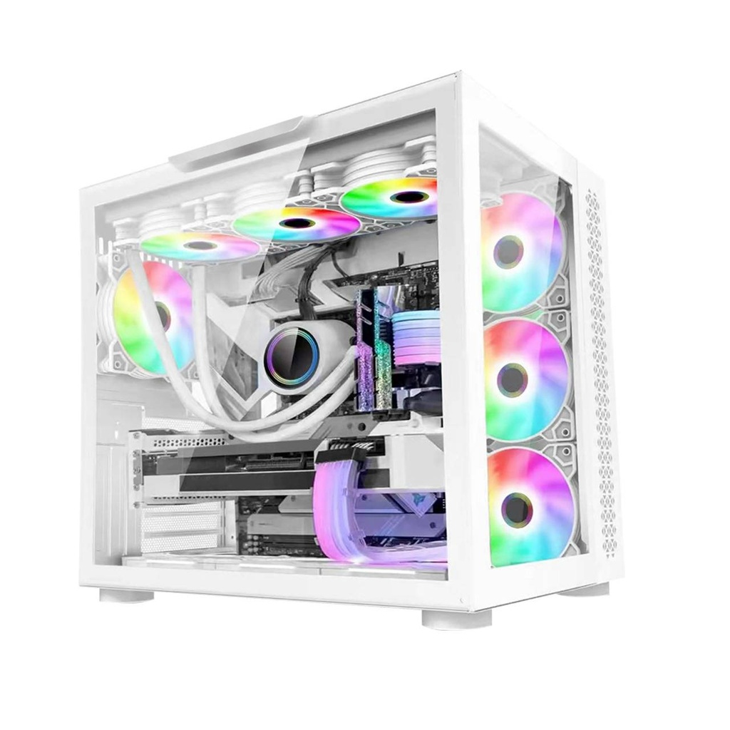 GABINETE GAMER GAME FACTOR CSG700 ATX FISHTANK EATX - DOBLE CRISTAL, USB 3.0, S/FTE, BLANCO