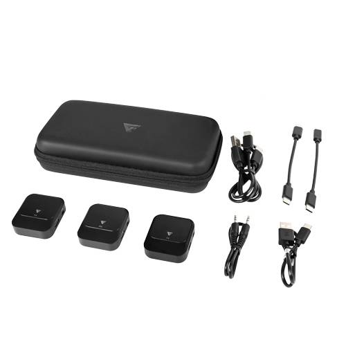 KIT 2 MICRÓFONOS LAVALIER GAME FACTOR MCL650 USB C - 2.4GHz, ULTRA BAJA LAT, CANC DE RUIDO, NEGRO