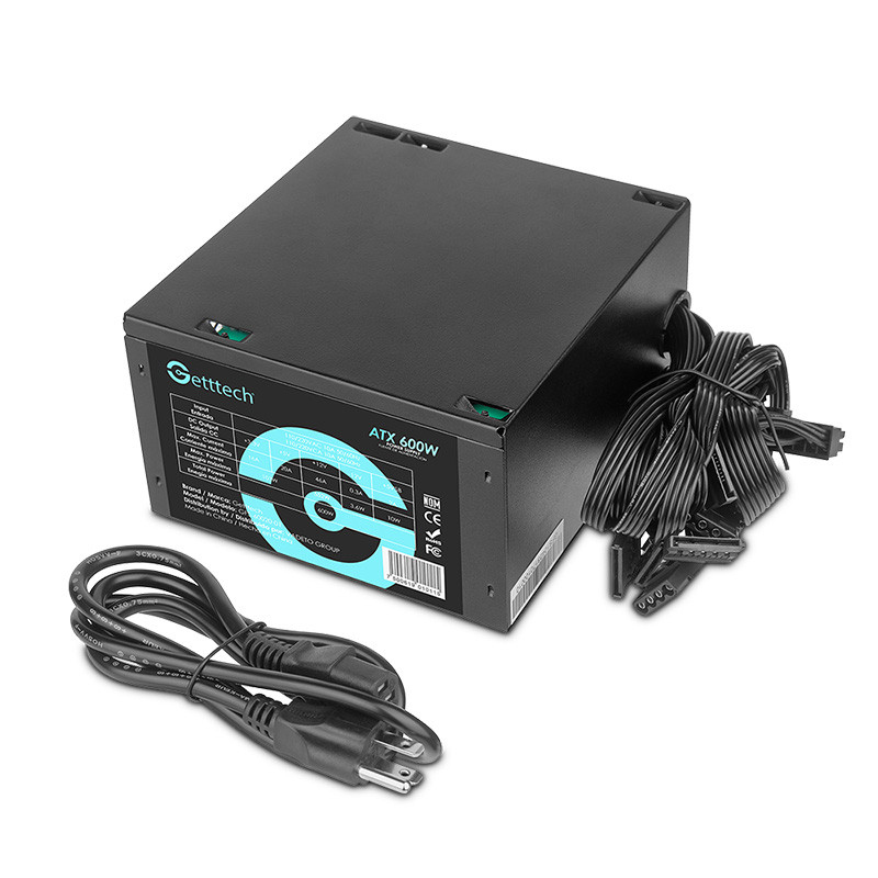GETTTECH FUENTE DE PODER ATX 600W - VENTILADOR DE 120MM, MTBF 100, 000 HORAS, EFICIENCIA ENERGETICA, NEGRO, MOD. GFS-60020