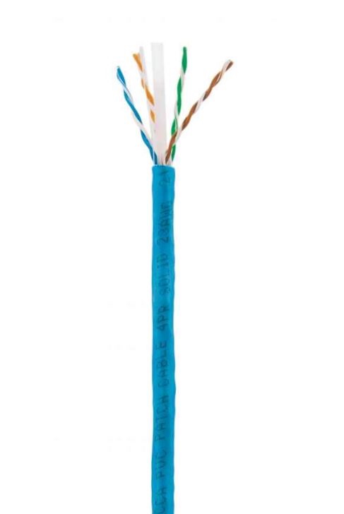 Bobina de cable de red UTP - Solida, 704670, Aluminio con recubrimiento de Cobre (CCA), 305m, CAT 6, Color Azul, 4 pares, 23AWG