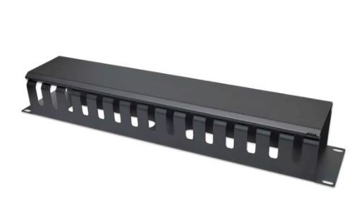 716062 Organizador de Cable para Montaje en Rack de 19 pulgadas - 2Unidades con Cubierta, Negro.Diseñado para instalación en rack de 19"