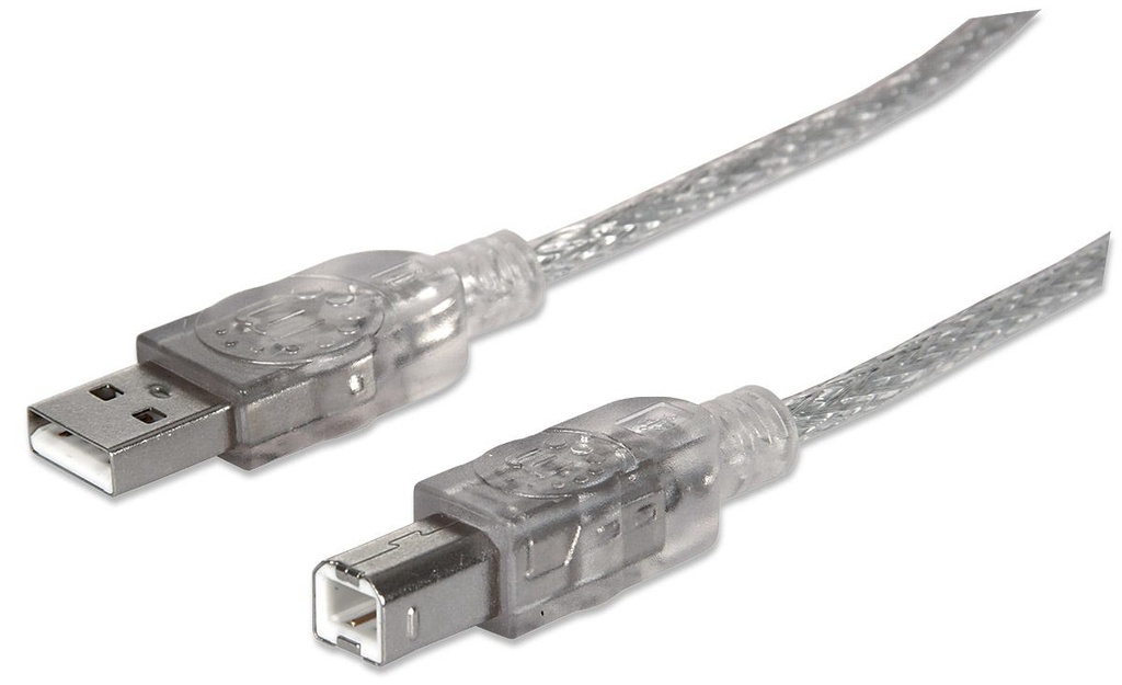 345408 Cable para impresora USB-A a USB-B de 5mts - color Plateado, Velocidades de hasta 480 Mbps.