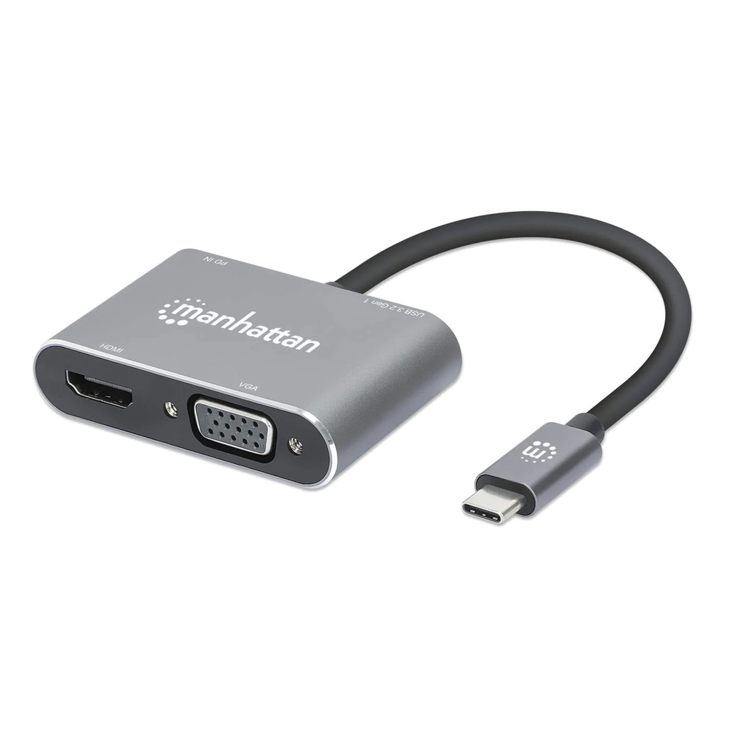 130691 Docking Station de USB-C a HDMI y VGA - 4 en 1, con suministro de energía, Crea una configuración de doble pantalla.