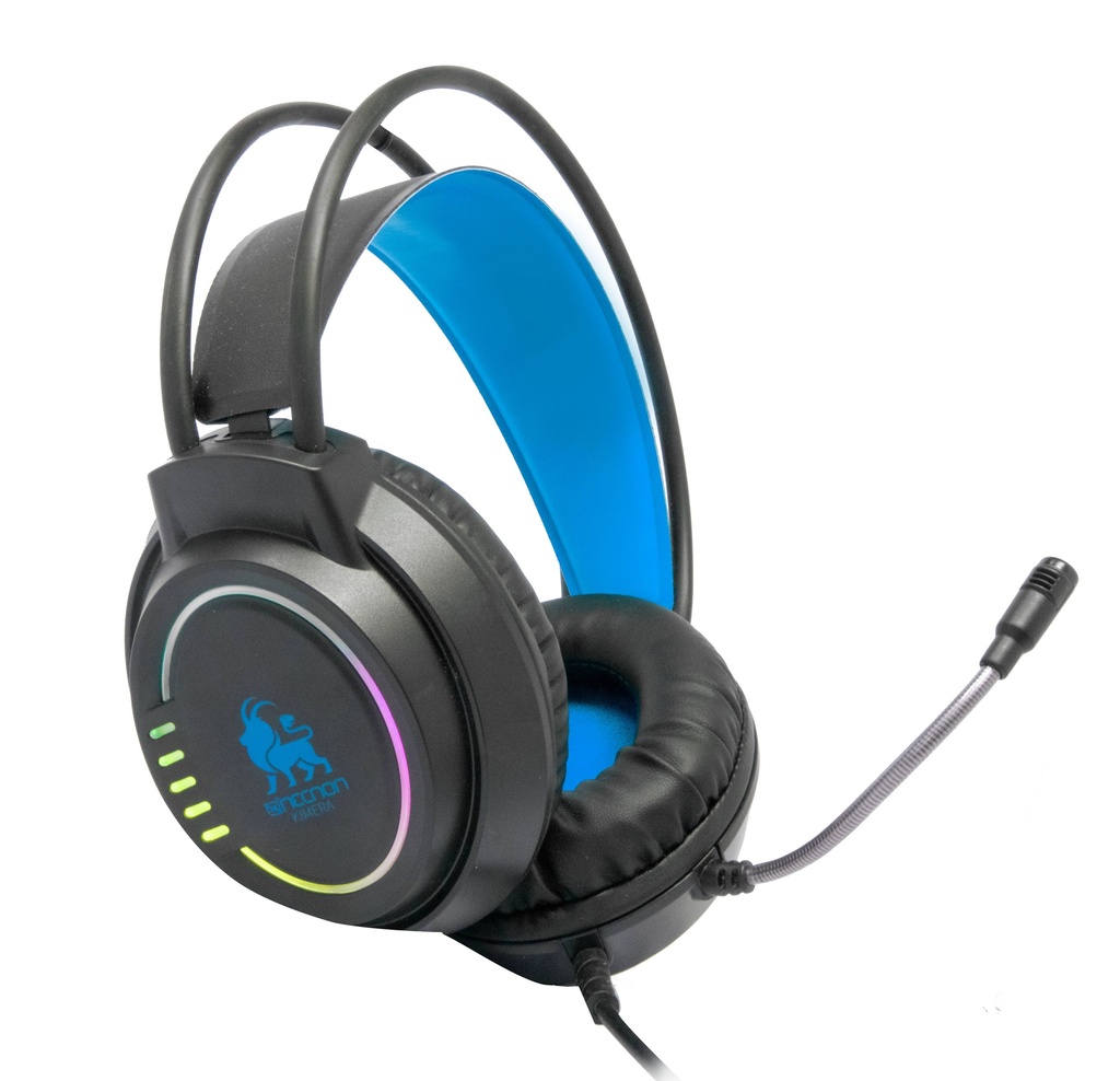 AUDIFONOS HEADSET GAMING OVER-EAR NBHG KIMERA RGB ALAMBRICO 3.5MM USB PC CONSOLAS CELULAR MICROFONO FLEXIBLE INC ADAPTADOR AZUL -