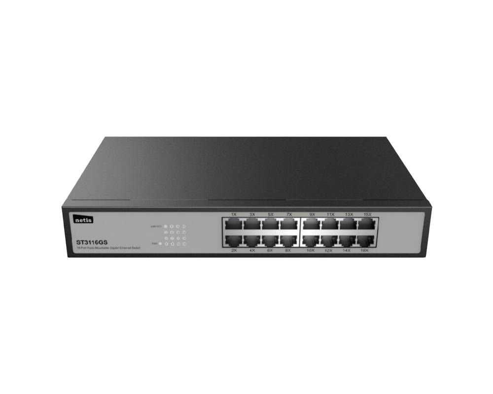 Switch NETIS modelo ST3116GS - 16 puertos Gigabit, montable en rack, No administrable