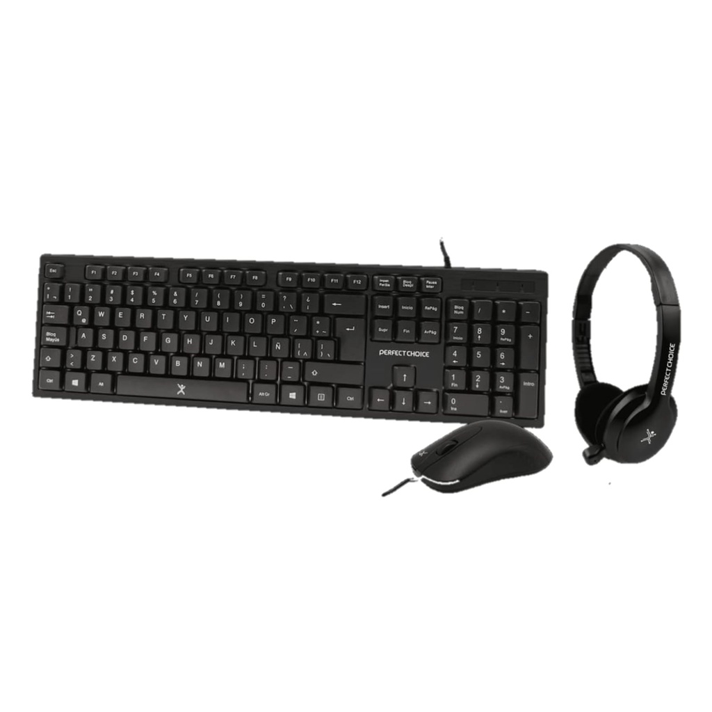 PC-201717 Kit de Teclado - Mouse y Diadema con Micrófono Integrado Alámbrico | PERFECT CHOICE