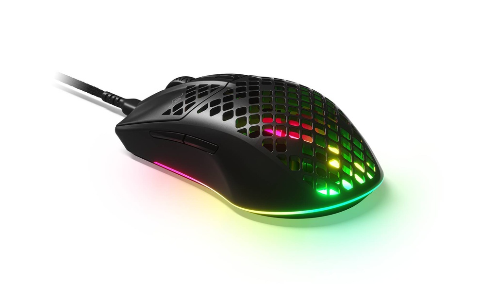 Mouse Para Juegos SteelSeries Aerox 3 Wired. Súper Ligero. Sensor óptico de Aire TrueMove de 18.000 CPI. Diseño Ultraligero de 68 g Resistente al Agua. -