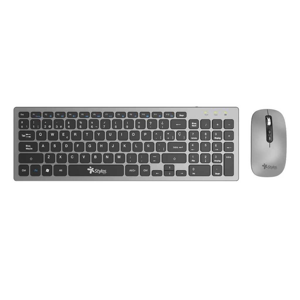 Combo Inalámbrico Recargable 2 en 1 Stylos STPKTM6G Teclado 96  Membrana 96 teclas Conexión USB Nano -