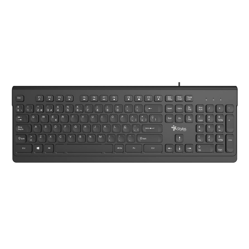 Teclado Alámbrico Stylos STPTEC6B Membrana 100  104 Teclas Conexión USB A 1.5m Negro -