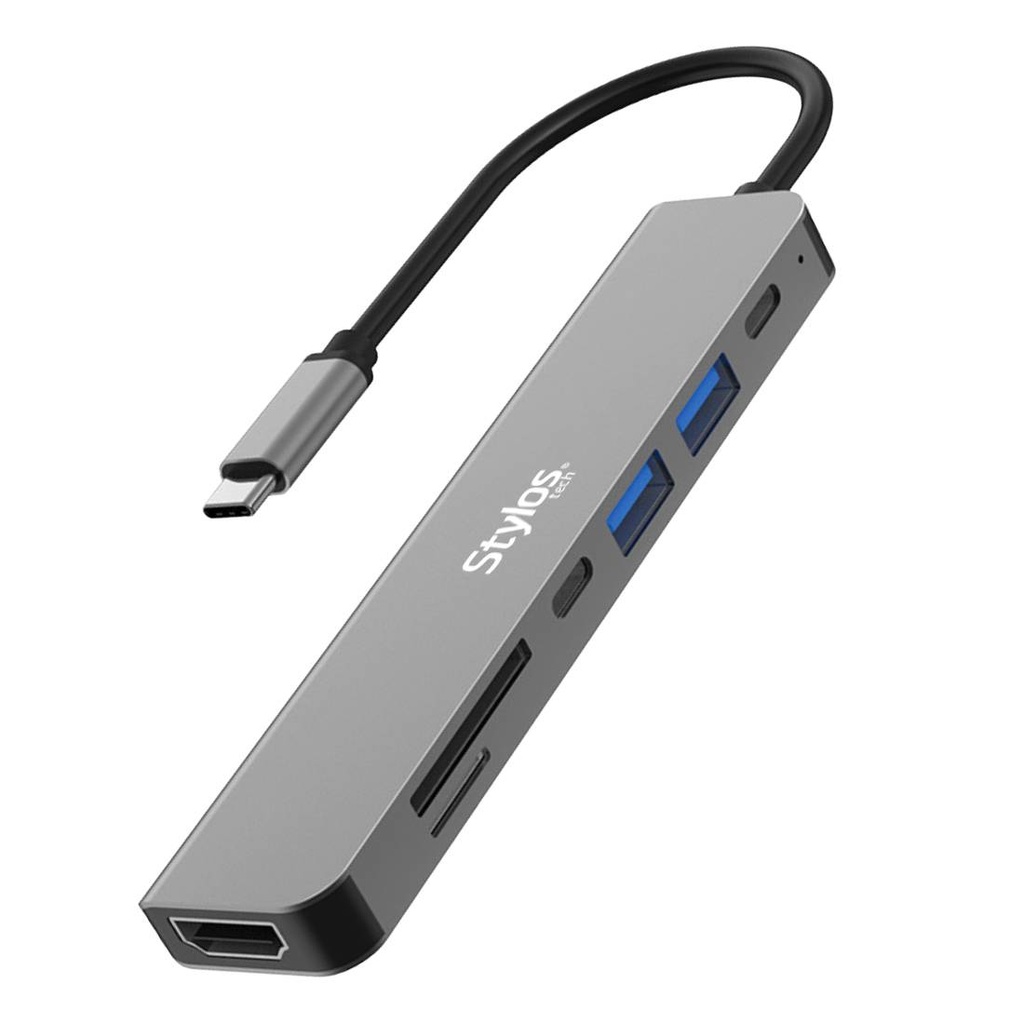 Hub 7 en 1 Stylos USB C Gris -