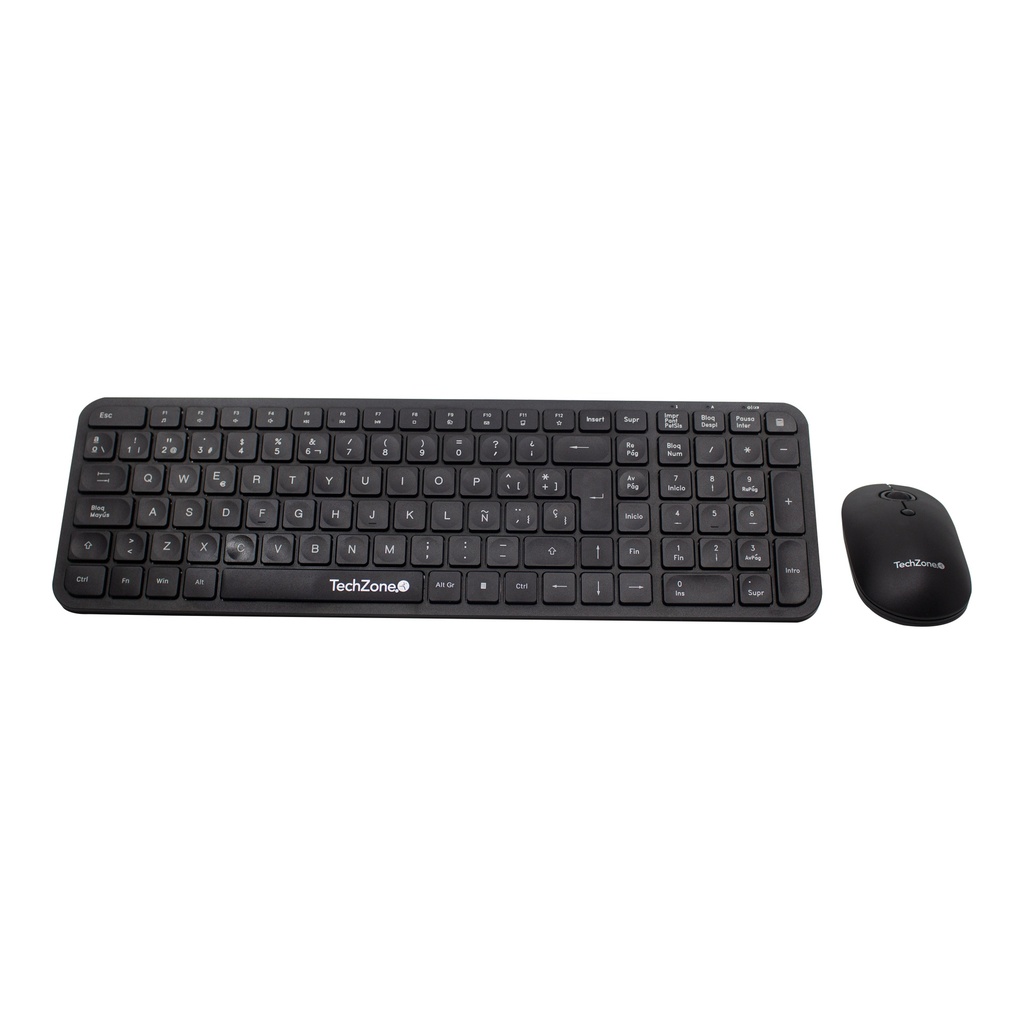 Kit Silent TechZone - combo inalámbrico con conexión USB, mouse 2400 DPI's, teclado con 105 teclas tipo QWERTY 1 año de garantía.