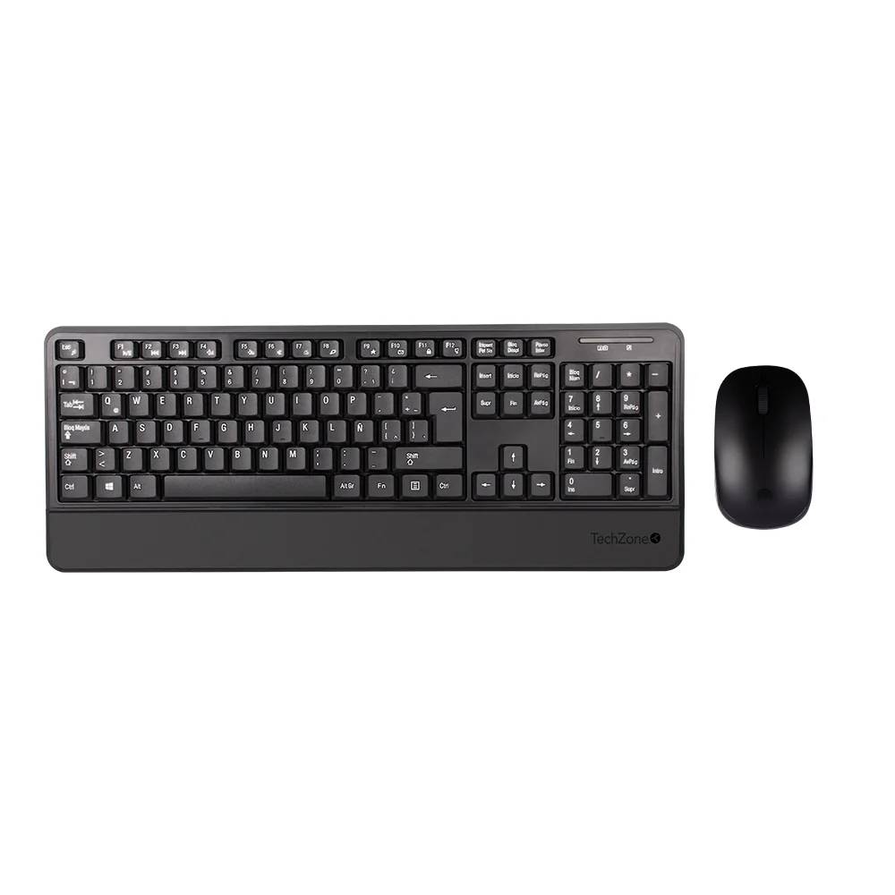 Teclado y Mouse PROOF COMBO TZCOMBINA07 TECHZONE - color negro, 105 teclas, 1200 DPI, compatibilidad con Windows y MacOS