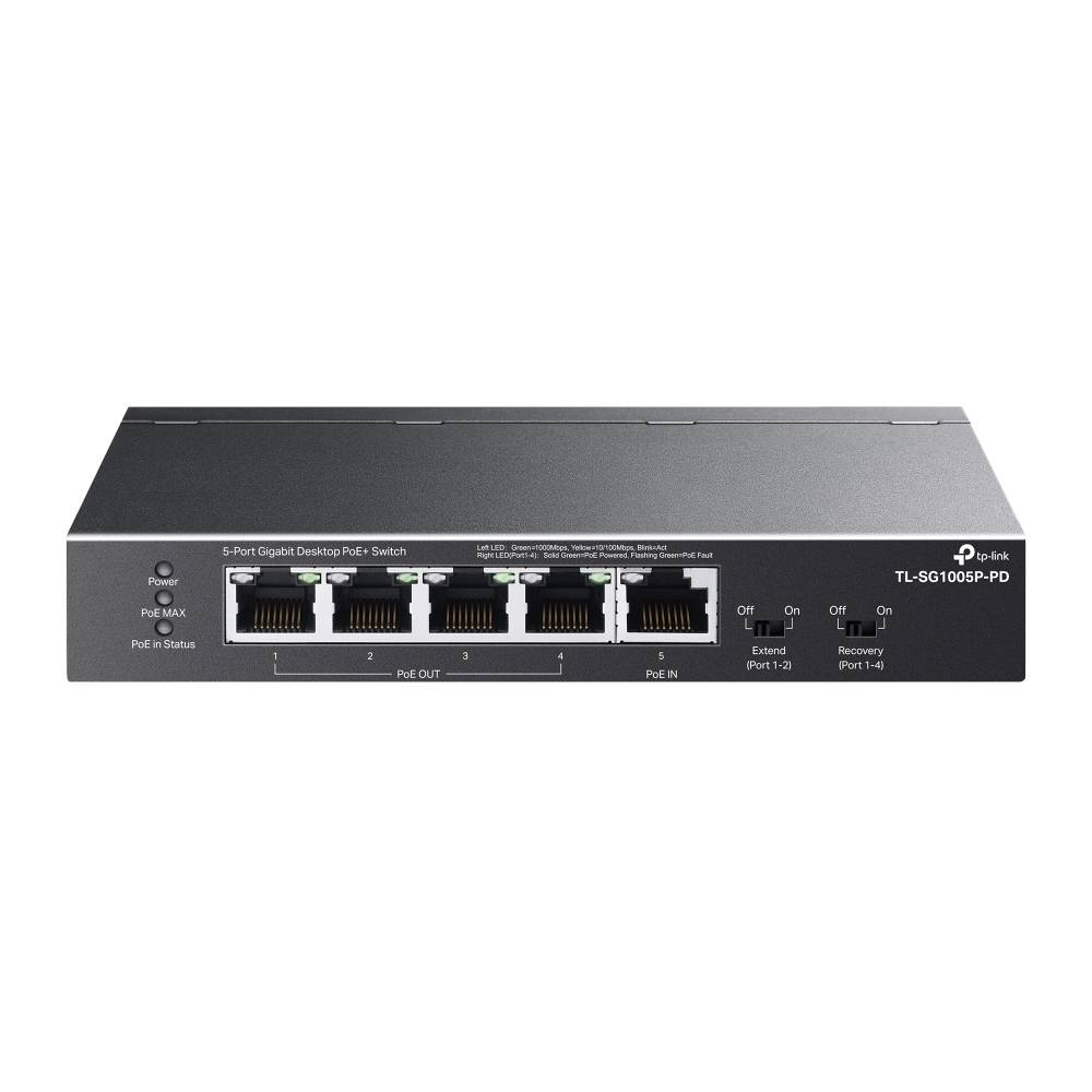 Switch Omada Smart de 5 puertos Gigabit - 1 entrada PoE++ y 4 salidas PoE+ para exterior