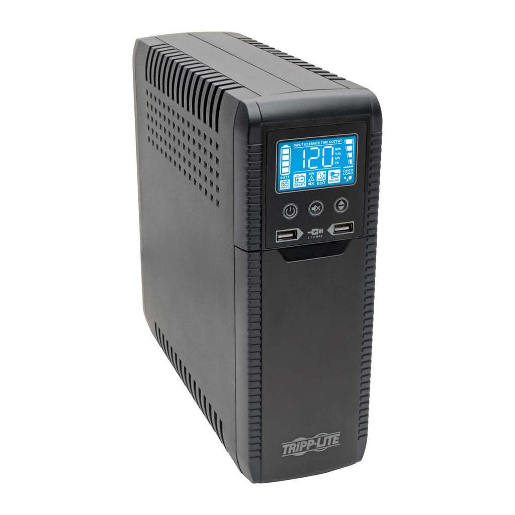 UPS Interactivo con USB 1000VA/600W - 120V 50H TRIPP-LITE ECO1000LCD, 1000 VA, 600 W, 7 h, Negro, Hogar y Oficina