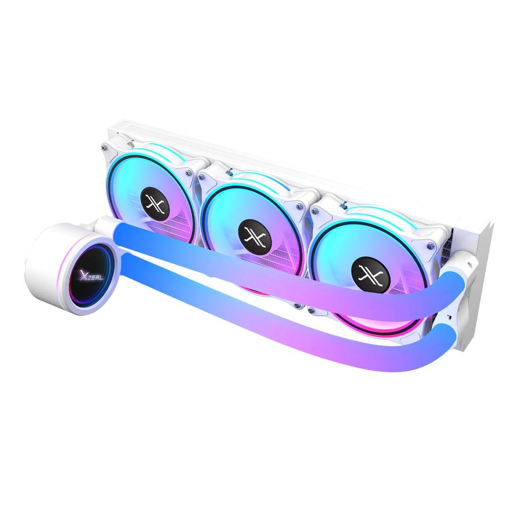 Enfriamiento Liquido Xzeal 360mm Redondo XZ414 para CPU 3 Fan x120mm Mangueras ARGB 3 pines + PWM 4 pines + Seguro para INTEL/AMD Blanco -
