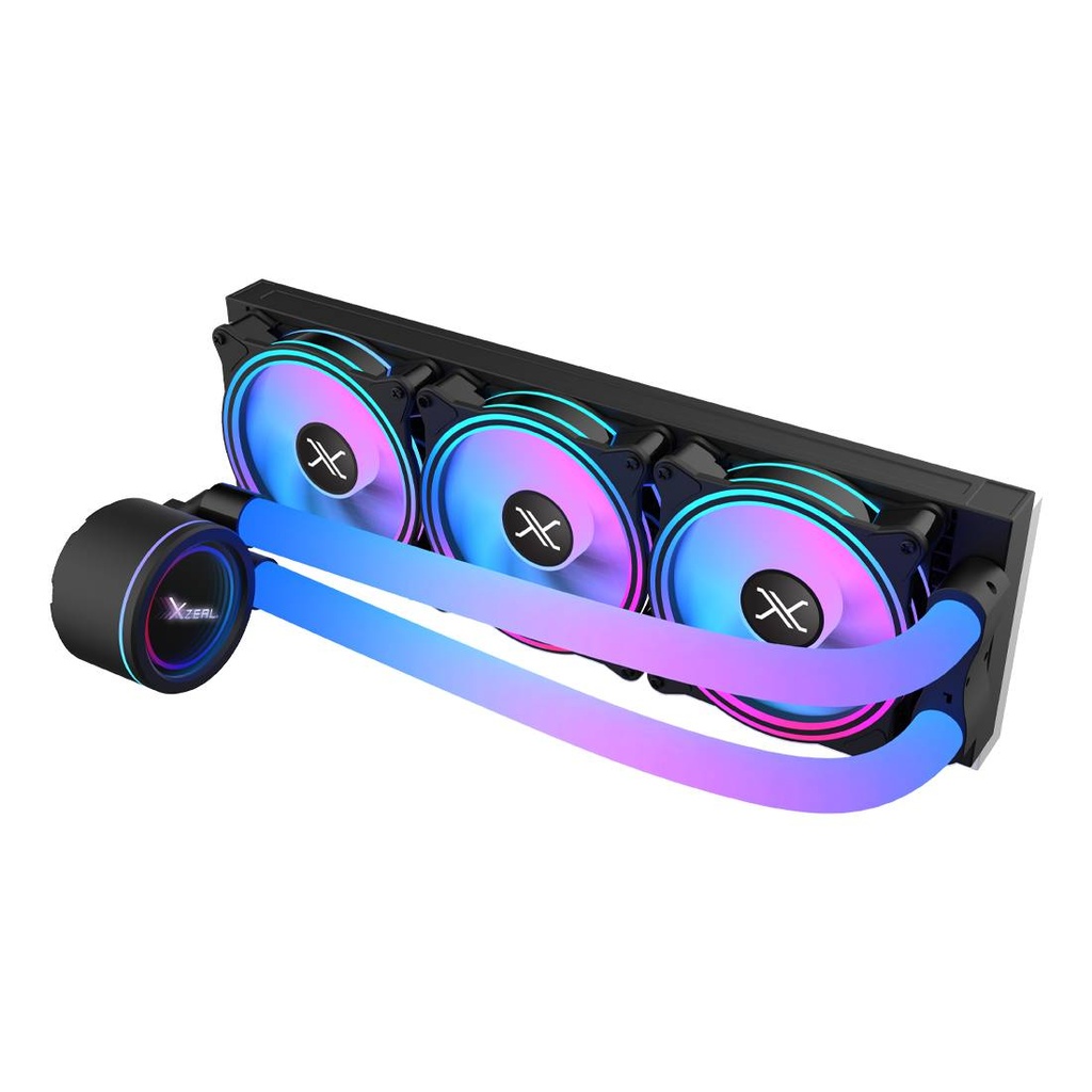 Enfriamiento Liquido Xzeal 360mm Redondo XZ414 para CPU 3 Fan x120mm Mangueras ARGB 3 pines + PWM 4 pines + Seguro para INTEL/AMD Negro -