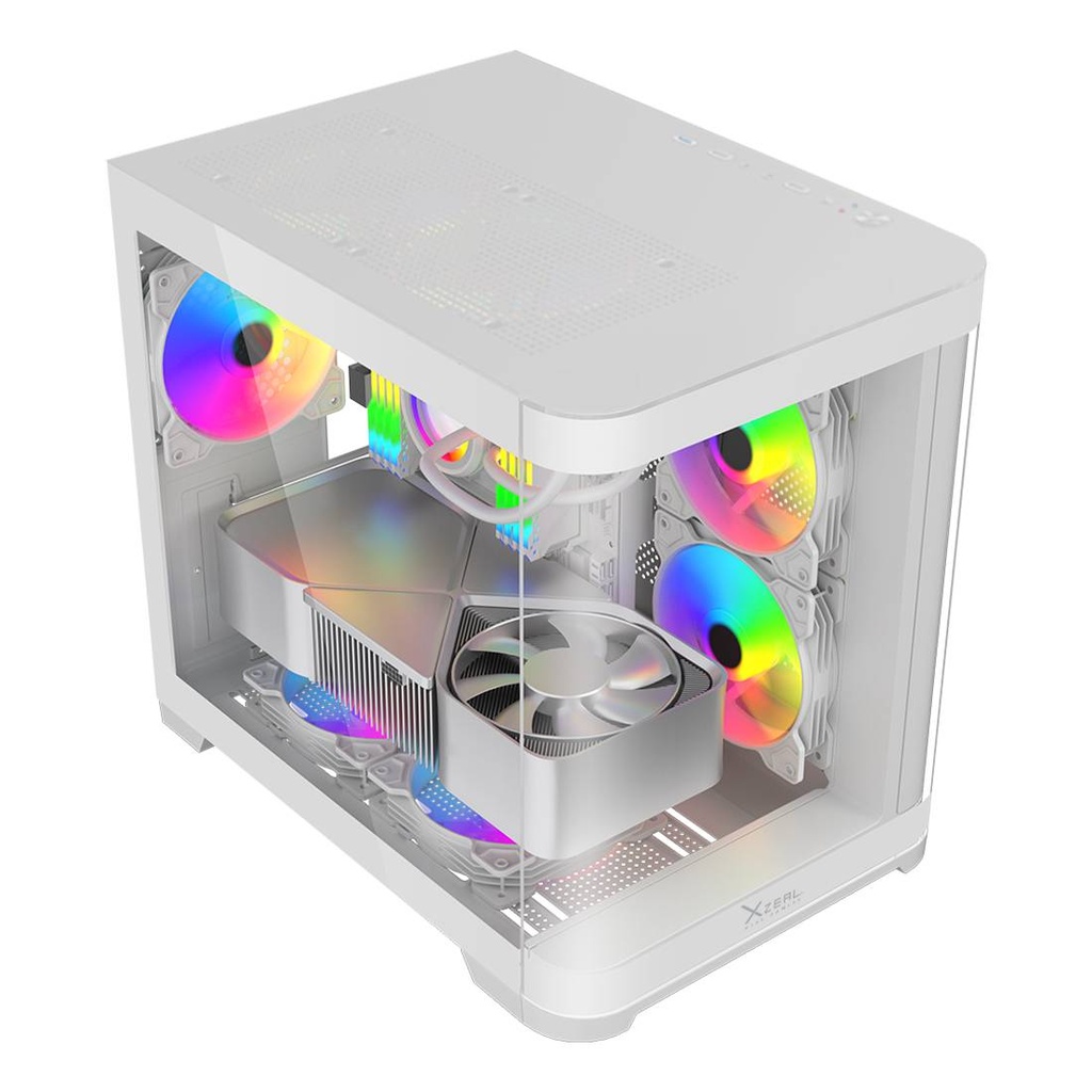 Gabinete Curvo Xzeal M-ATX/ITX 2x USB 2.0 + 1x USB 3.0 + 3.5 mm + 3 Ventiladores RGB Blanco -