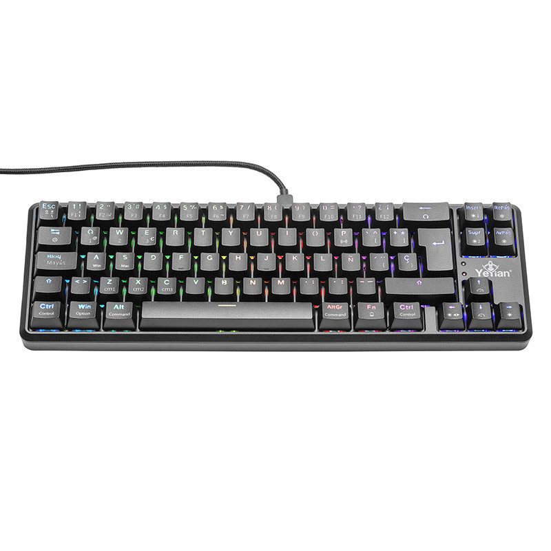 YEYIAN - TECLADO GAMER AKIL S3500, SWITCH AZUL, 69 TECLAS, ANTI GHOSTING Y N-KEY, LED RGB DE ARCOIRIS, 18 EFECTOS, IP42, USB, BATERIA INT YTM-28210B