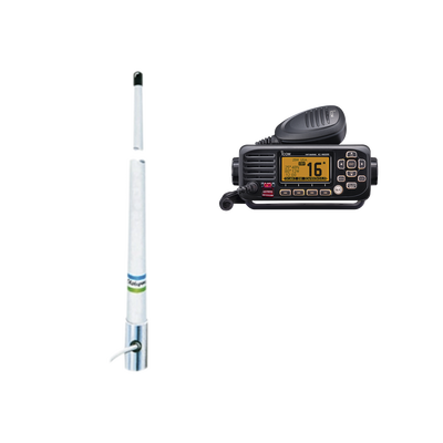 Kit de radio móvil VHF marino modelo IC-M220/13 y antena marina Shakespeare en fibra de vidrio 5101
