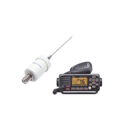 Kit de radio IC-M220 | mas antena marina TX-1600-SYS fabricada en látigo de acero inoxidable