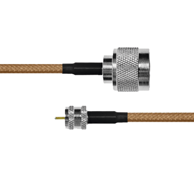 Cable Coaxial RG-142/U de 110 cm, 50 Ohm con Conectores N Macho a Mini UHF Macho.