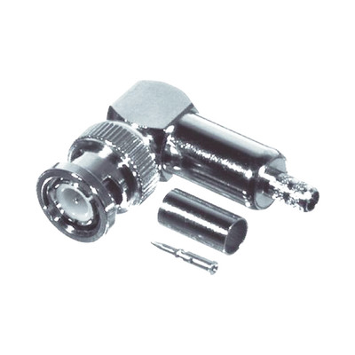 Conector BNC Macho en Ángulo Recto, Anillo Plegable / RG-58/U, RG-142/U, Niquel /Oro /Teflón.