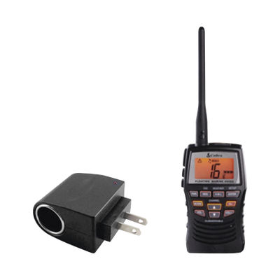 Kit de Radio portátil marino flotante y sumergible. Incluye adaptador de corriente con entrada tipo encendedor.