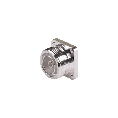 Conector DIN 7-16 Hembra, Tipo Flange de 4 Hoyos para Panel y Copa Soldable.