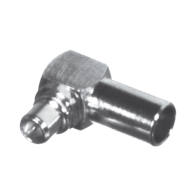Conector MMCX Macho en Ángulo Recto para Soldar en Cable Semi-Rígido de 0.085", Grupo SR1, Oro/ Oro/ Teflón.