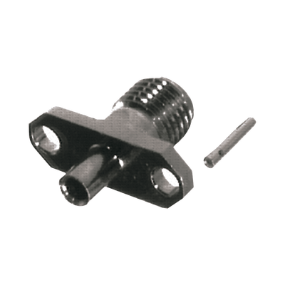 Conector SMA Hembra para Panel de 2 Hoyos para Cable Semi-Rigido de 0.085", Grupo SR1 Níquel/ Oro/ Teflón.