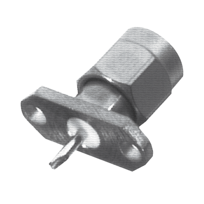 Conector SMA Macho de 2 Perforaciones, Montaje en Panel con Terminal Soldable, Níquel/ Oro/ Teflón.â€‹
