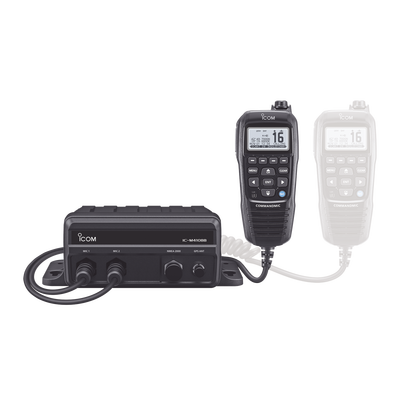 Radio móvil marino en tipo caja negra con un micrófono remoto command mic incluido | Tx:156.025-157.425MHz, Rx:156.050-163.275MHz | canales CAN,USA,INT |