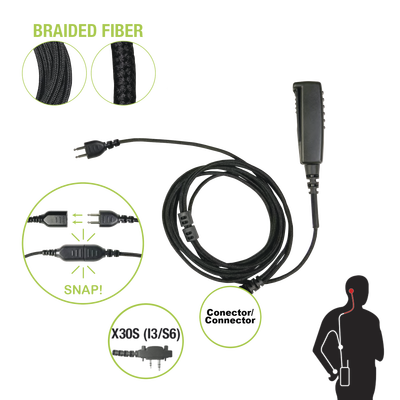 Cable para Micrófono audífono SNAP intercambiable con conector para Radios Icom con conector de 2 pines.