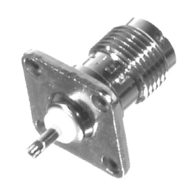 Conector TNC Hembra para Chasis de 4 Perforaciones de 13 mm, Contacto-Berilio Cobre Soldable, Níquel/ Oro/ Teflón.